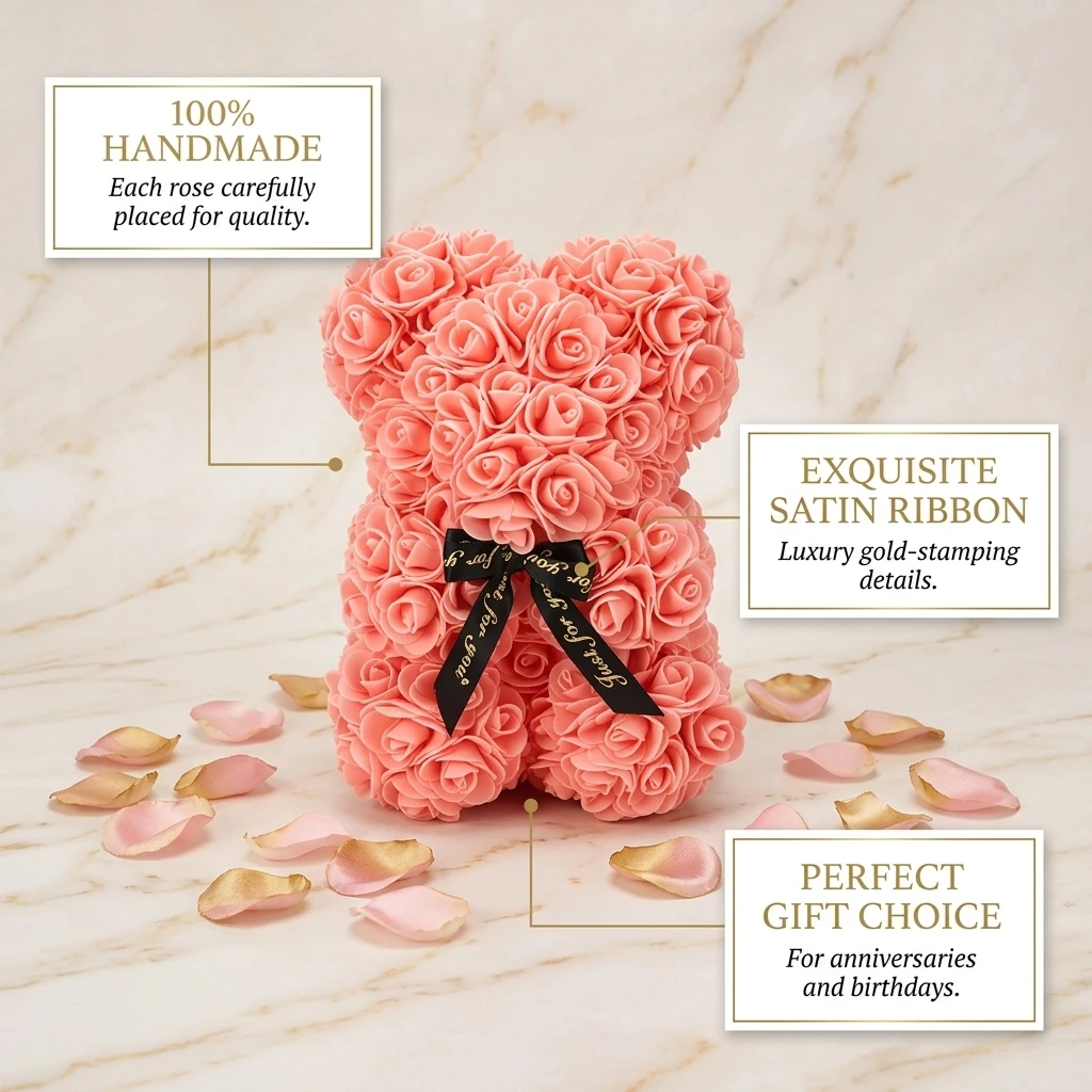 Rose Teddy Bear - Perfect Gift for Mom on Mother's Day, Birthdays, Valentine's Day & Anniversaries